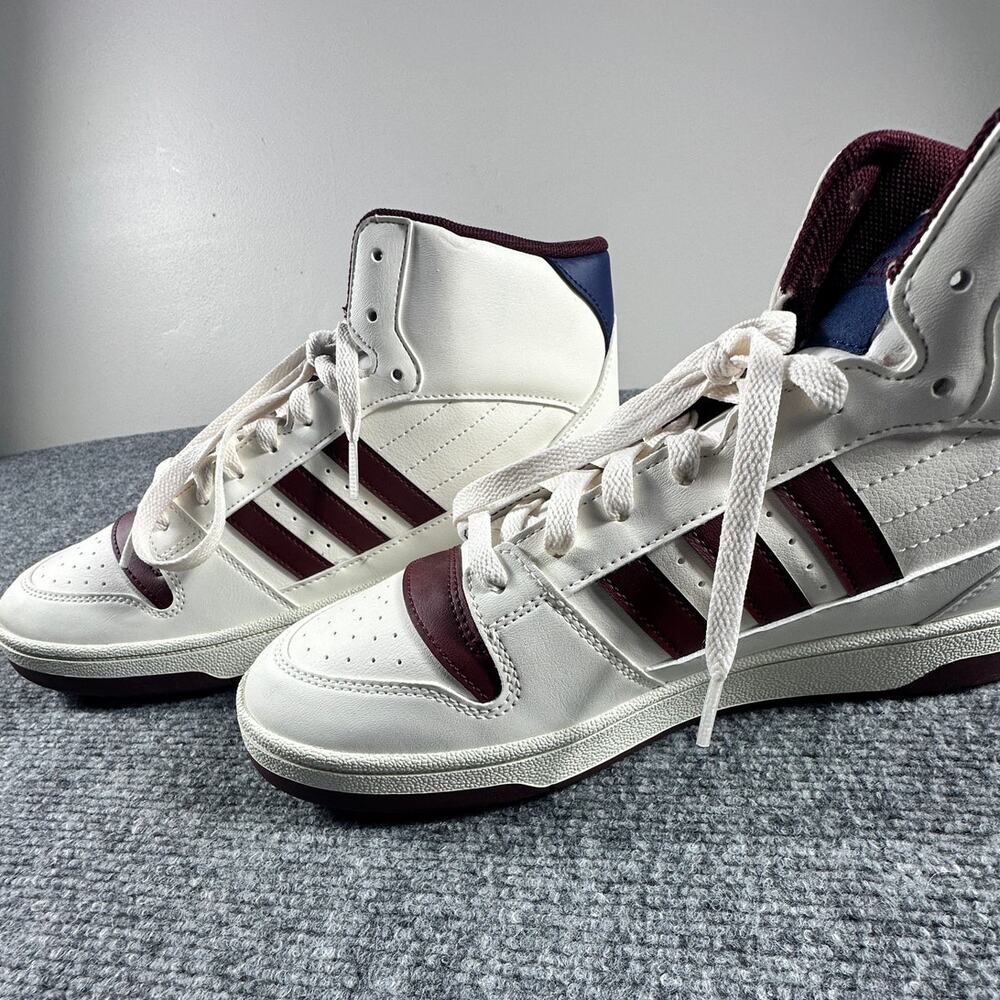adidas Break Start Mid JR1453 Men's 9.5 White Burgundy Navy Basketball Shoes